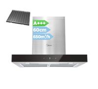 Midea T-shaped Cooker Hood, 60cm, 650m³/h, Stainless Steel | Gesture Control, Touch Control, 4 Speeds Ducted or Recirculating, Included Carbon Filters