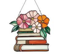 MIDEFINCH Acrylic Stained Glass Style Flowers on The Book Window Hanging, Lightweight Faux Stained Glass Suncatcher for Home Decor, Floral Wall Decoration, Ideal for Windows and Sunlit Spaces 8" x 8"