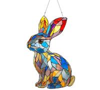 MIDEFINCH Acrylic Stained Glass Style Rabbit Window Hanging, Lightweight Faux Stained Glass Suncatcher for Home Decor, Rabbit Wall Decoration, Ideal for Windows and Sunlit Spaces 8" x 5"