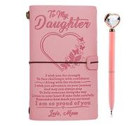 MIDERDO To My Daughter's Gift, Pink Leather Journal Notebook with Pen Set - Journal Notebook with Refillable Pages and Pockets, Personalised Diary Gift for Daughter Girls