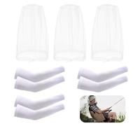 Midge Head Net, 6 Pcs South To East Premium Midge Net for Head, Mosquito Head Net Face Mesh with Sleeve Cover Summer Ice Silk for Outdoor Hiking Camping Climbing Fishing and Walking (White)