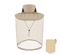 Midge Head Net Hat, Grey Nylon Mosquito Head Net with Hat for Outdoor Hiking, Camping, Climbing, Fishing and Walking (Khaki)