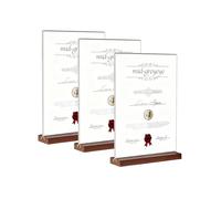 midgreyeye 3pcs A4 Premium Acrylic Sign Holder with Wooden Base A4 Display Stand for Office, Restaurant, Café, Shop, Wedding
