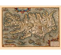 Midi Abraham Ortelius Map of Islandia Iceland Reproduction Antique Colour Map Maxi Poster 33x22.75 cm (Midi 22.75 x 15.5 inches - 575x395 mm)
