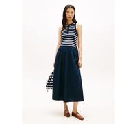 Tommy Hilfiger Gold Button Poplin Mix Sleeveless Dress Blue M Woman
