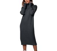 Midi Dresses for Women UK Cashmere Sweater Dress Pullovers Knitwear Long Sleeve Solid Colour Turtle Neck Fall Winter Casual Dresses Loose Fit Dress for Outdoor Hiking Office Loungewear Dark Gray