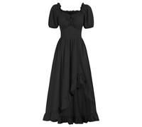 midi Dresses for Women UK Renaissance Dresses for Women UK Short Sleeve Vintage Medieval Ruffle Dresses Victorian Dresses Pirate Peasant Dress Halloween Costumes Gothic Court Flowy Dresses Black