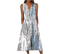 Midi Dresses for Women UK Sleeveless V Neck Floral Dress Summer Casual Loose Fit Long Dresses with Pockets Comfy Lounge Tank Vest Dress Beach Holiday Plus Size Elegant Sundress Sale Clearance