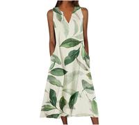 Midi Dresses for Women UK Sleeveless V Neck Floral Dress Summer Casual Loose Fit Long Dresses with Pockets Comfy Lounge Tank Vest Dress Beach Holiday Plus Size Elegant Sundress Sale Clearance