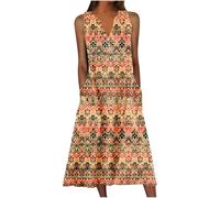 Midi Dresses for Women UK Sleeveless V Neck Floral Dress Summer Casual Loose Fit Long Dresses with Pockets Comfy Lounge Tank Vest Dress Beach Holiday Plus Size Elegant Sundress Clearance