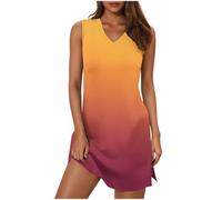 Midi Dresses for Women UK V Neck Sleeveless Sundress Summer Boho Casual Beach Flowy Tank Vest Dress Loose Hawaiian Beach Gradient Color Dress Ladies Elegant Mini Dresses, UK Size S-3XL