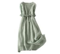 Midi Dresses for Women UK, Women's Retro Loose Cotton Linen Belted Summer Dresses Three Quarter Sleeve Solid Color Flowy Casual Loose Fit Long Dress Soft Comfy Lounge Dress Going Out Dresses Elegant