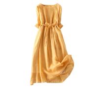 Midi Dresses for Women UK, Women's Retro Loose Cotton Linen Belted Summer Dresses Three Quarter Sleeve Solid Color Flowy Casual Loose Fit Long Dress Soft Comfy Lounge Dress Going Out Dresses Elegant