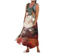 Midi Dresses with Pockets Elegant Swing Floral Printed Round Neck Sleeveless Dresses Oversized Maxi Tank Dress with Pockets Blue and White Dress (Light Gray, 5XL)