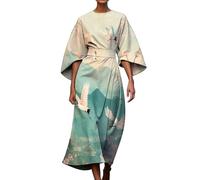 Midi Dresses With Sleeves For Women Uk, A-Line Dress Abstract Print Abstract Art Dresses 3/4 Sleeve Sundress With Irregular Hem Dress Vintage Sundress Colorful Sundresses For Formal Informal Occasions