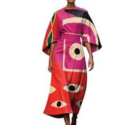 Midi Dresses With Sleeves For Women Uk, A-Line Dress Abstract Print Abstract Art Dresses 3/4 Sleeve Sundress With Irregular Hem Dress Vintage Sundress Colorful Sundresses For Formal Informal Occasions