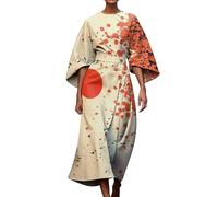 Midi Dresses With Sleeves For Women Uk, A-Line Dress Abstract Print Abstract Art Dresses 3/4 Sleeve Sundress With Irregular Hem Dress Vintage Sundress Colorful Sundresses For Formal Informal Occasions