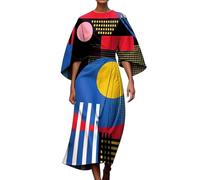 Midi Dresses With Sleeves For Women Uk, A-Line Dress Abstract Print Abstract Art Dresses 3/4 Sleeve Sundress With Irregular Hem Dress Vintage Sundress Colorful Sundresses For Formal Informal Occasions