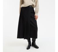 Midi Length Full Skirt with Pleats Black