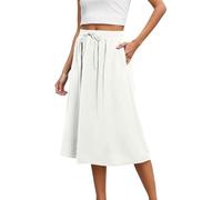 Midi Length Summer Skirts A-Line Hidden Pocket Stretch Flared Elasticated Waist UK Size 6-18 Breathable for Garden Party Tea