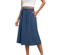Midi Length Summer Skirts A-Line Hidden Pocket Stretch Flared Elasticated Waist UK Size 6-18 Breathable for Garden Party Tea