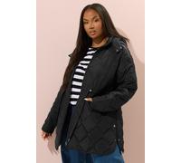 Yours Curve Midi Quilted Padded Jacket - Women's - Plus Size Curve Black