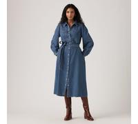 Midi Shirt Dress with Long Sleeves Denim Blue