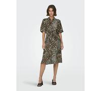 Midi Shirt Dress with Short Sleeves leopard print