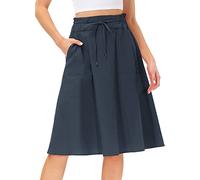 Midi Skirt With Pockets | Midi Skirts For Women Uk Elasticated Waist A Line Solid Color-Ladies Skirts Elasticated Waist Cotton Beach Swing Skirts Knee Length Flattering Slimming Casual Summer Skirt