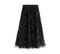 Midi Skirt with Side Slit Women's Tulle Skirt Ruffle Multilayer Mesh A Line Tier Tutu Prom Wedding Long Tulle Skirts Sparkly Skirt (Black, One Size)