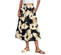 Midi Skirts for Women UK Casual Comfy Printed Skort Layered Pleated Dresses for Women Elastic Waist Knee Length Vintage Clothes A-Line Trendy Tiered Sundress Drawstring Pocket