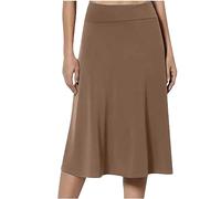 Midi Skirts for Women UK Elasticated Waist Skirts Ladies Pleated A Line Knee Length Jersey Pencil Casual Summer Swing for Office Work Holiday