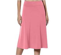 Midi Skirts for Women UK Elasticated Waist Skirts Ladies Pleated A Line Knee Length Jersey Pencil Casual Summer Swing for Office Work Holiday