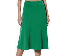 Midi Skirts for Women UK Elasticated Waist Skirts Ladies Pleated A Line Knee Length Jersey Pencil Casual Summer Swing for Office Work Holiday