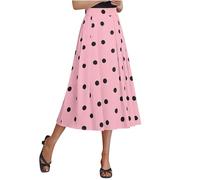 Midi Skirts for Women UK Pleated Skirts A Line Skirt Polka Dot Long Ladies Summer Elasticated Waist Flared Skirt Vintage Swing for Casual Work Party