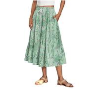 Midi Skirts for Women UK Skort Elastic Waist Knee Length Dresses for Women Drawstring Pocket Layered Pleated Casual Comfy Printed A-Line Trendy Tiered Sundress Vintage Clothes