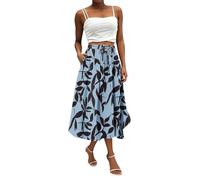Midi Skirts for Women UK, Women's Flowy Elastic High Waist Skirts Summer Boho Floral Pattern Print Casual A Line Midi Skirt with Pockets for Beach Holiday Travel Ladies Gifts,Royal Blue,XXL,u48k