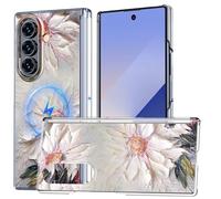 MIDIIUGCT Magnetic for Galaxy Z Fold 7 Case with Hinge Protection,Built-in Magnet Circle&Wireless Charging,Shockproof case Cover for Z Fold 7[Oil Painting-White Flower] MUS-ZZDZ-01-04