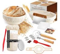 MidingChai 16Pcs Sourdough Starter Kit, 9in Round & 9.8in Oval Bread Proofing Basket,600ml Starter Jar,Easy to Fold and Washable,Microwave-Safe,Bread Proofing Basket for Beginners