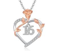 Midir&Etain 16 Year Old Gifts for Birthday-Sweet 16th Birthday Gifts for Daughter 925 Sterling Silver Heart Rose 16th Pendant Necklace for Women Jewellery