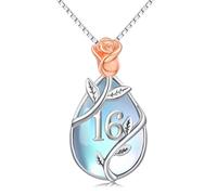 Midir&Etain 16 Year Old Girl Gifts for Birthday/Sweet 16th Birthday Gifts for Girls Daughter 925 Sterling Silver Rose Flower Moonstone Pendant Necklace for Women Christmas Anniversary Jewellery