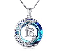 Midir&Etain 16th Birthday Gifts for Girls Daughter 925 Sterling Silver Celtic Moon Star Necklace with Blue Crystal Pendant Jewelry Sweet Birthday Gifts for 16 Year Old Girls