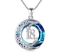 Midir&Etain 18th Birthday Gifts for Girls Daughter 925 Sterling Silver Celtic Moon Star Necklace with Blue Crystal Pendant Jewellery Birthday Gifts for 18 Year Old Girls Sister Friends