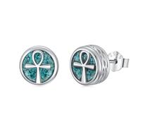 Midir&Etain Ankh Stud Earrings for Women Men 925 Sterling Silver Turquoise Celtic Ankh Earrings Egyptian Jewellery Graduation Birthday Gifts for Boys Girls