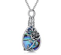 Midir&Etain Ashes Necklace 925 Sterling Silver Rose Flower Abalone Shell Urn Necklace for Ashes Teardrop Pendant Keepsake Cremation Jewellery Memorial Gifts for Women Grandma