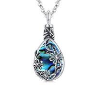Midir&Etain Ashes Necklace Jewellery 925 Sterling Silver Daisy Flower Abalone Shell Teardrop Urn Pendant Necklace for Ashes Cremation Keepsake Memorial Gifts for Women
