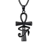 Midir&Etain Black Ankh Necklace 925 Sterling Silver Eye Of Horus Pendant Necklace Ankh Cross Protection Necklace Egyptian Jewellery Gifts for Women Mother