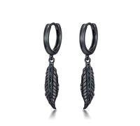 Midir&Etain Black Feather Dangle Drop Earrings for Men Women 925 Sterling Silver Abalone Shell Hoop Earrings Punk Jewellery Gothic Birthday Mothers Day Gifts for Mom
