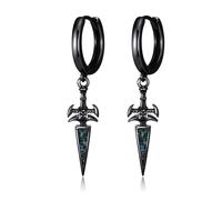 Midir&Etain Black Sword Dangle Drop Earrings for Men Women 925 Sterling Silver Abalone Shell Dagger Hoop Earrings Punk Jewellery Birthday Gifts Punk Earring for Boys Girls