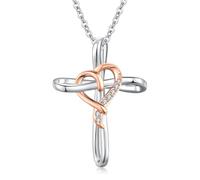 Midir&Etain Celtic Cross Necklace for Women 925 Sterling Silver Two-Tone Heart Pendant Faith Christian Jewellery Birthday Gifts for Prime Girls